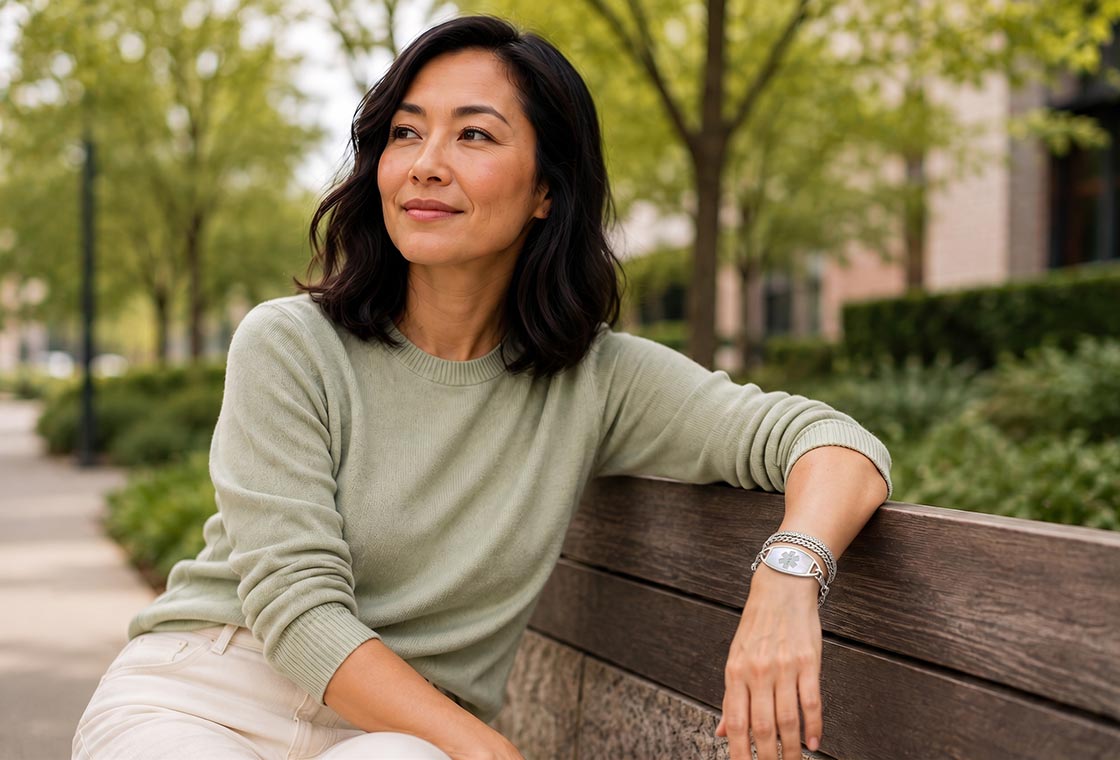 Woman wearing a medical ID bracelet