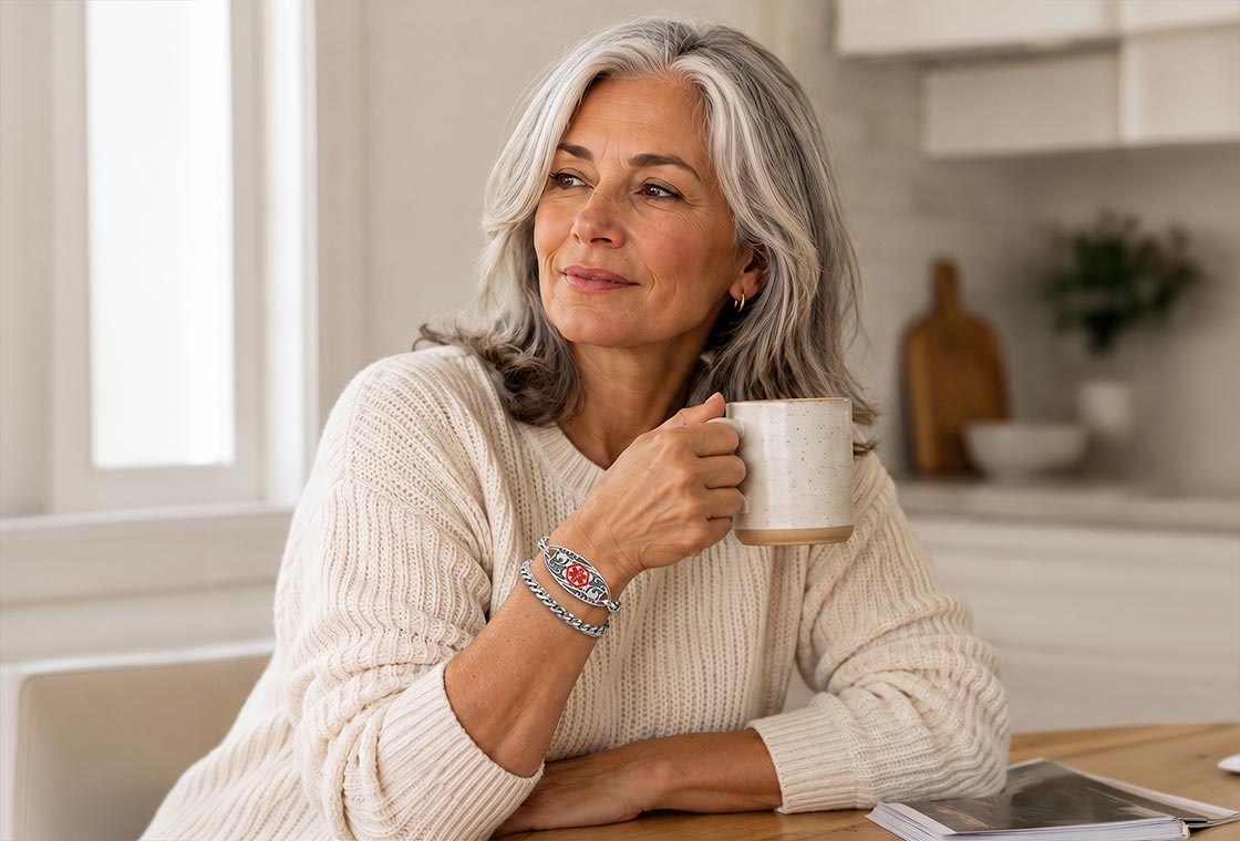 Woman wearing a medical ID bracelet