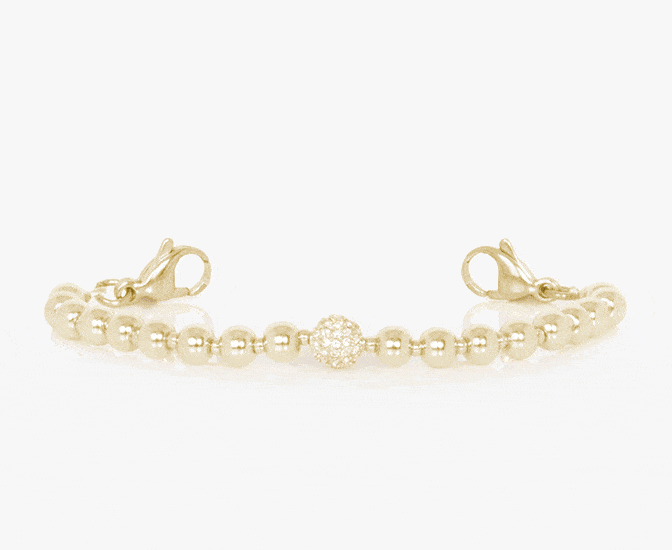 Gold beaded medical ID bracelet with mother of pearl medical ID tag