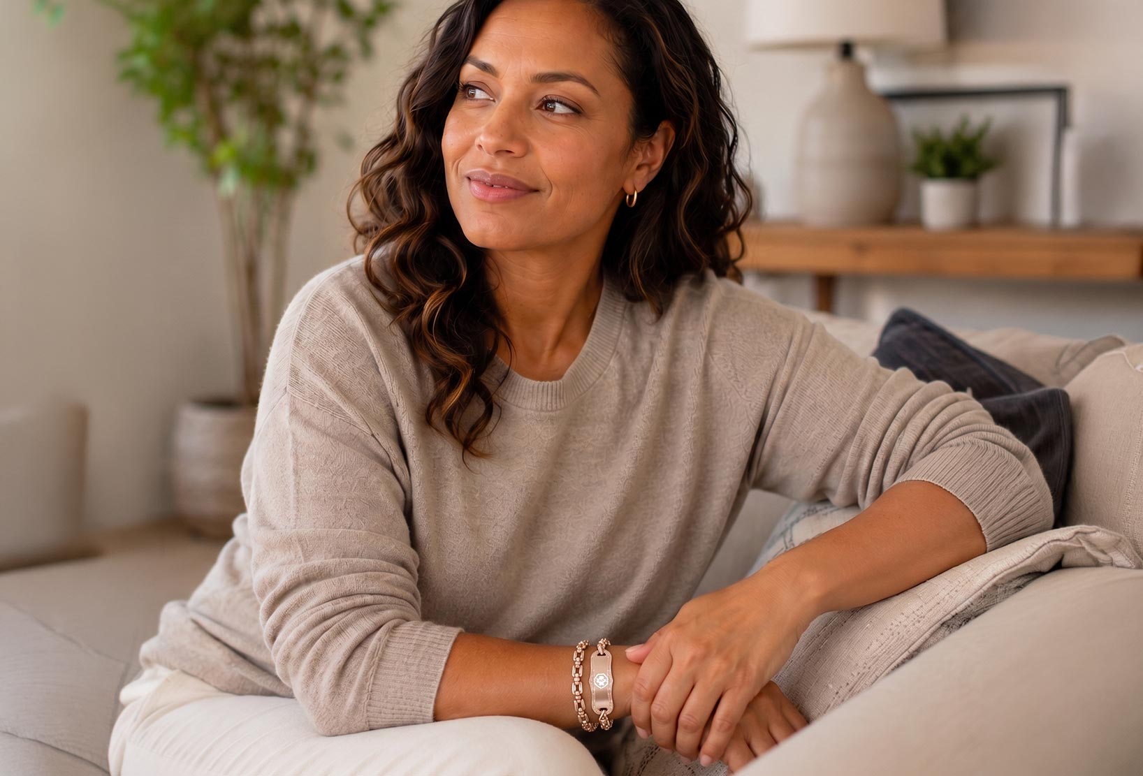Woman wearing a medical ID bracelet
