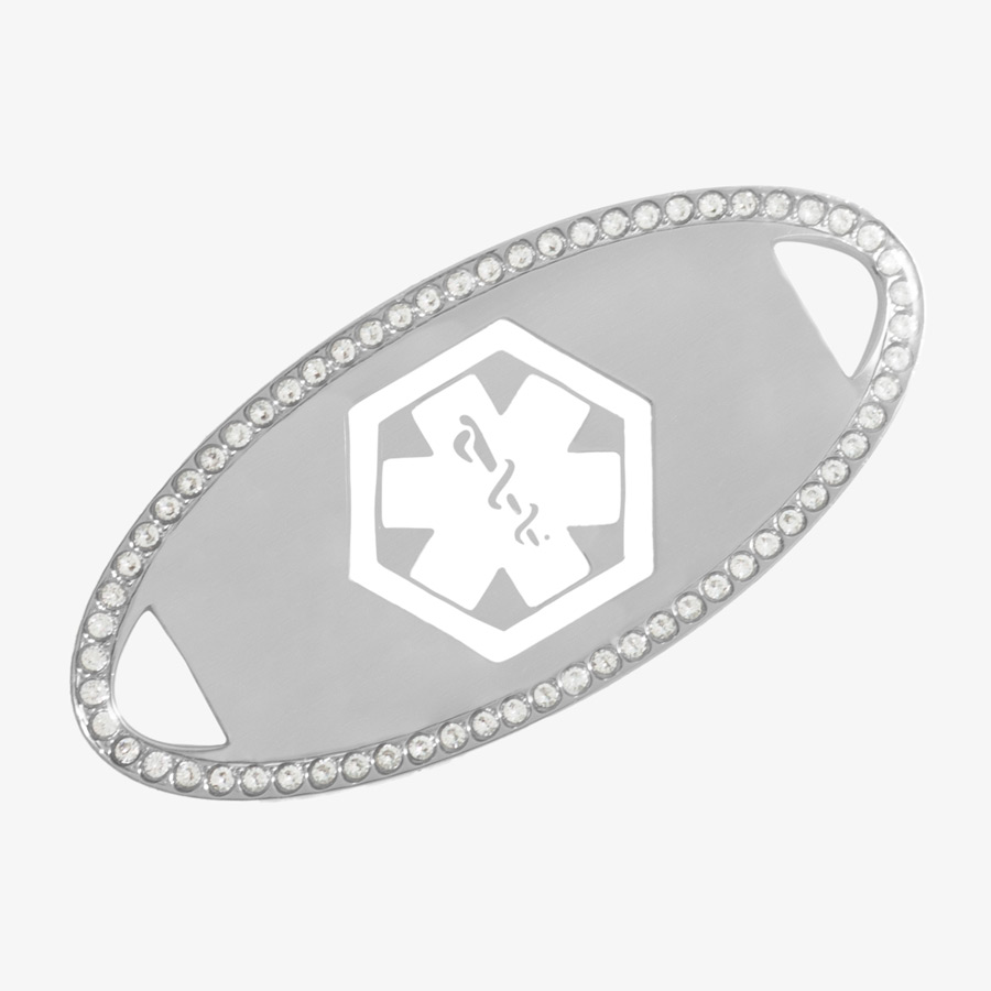 Icon Cubic Zirconia Border Medical ID Tag in Stainless Steel | Custom ...