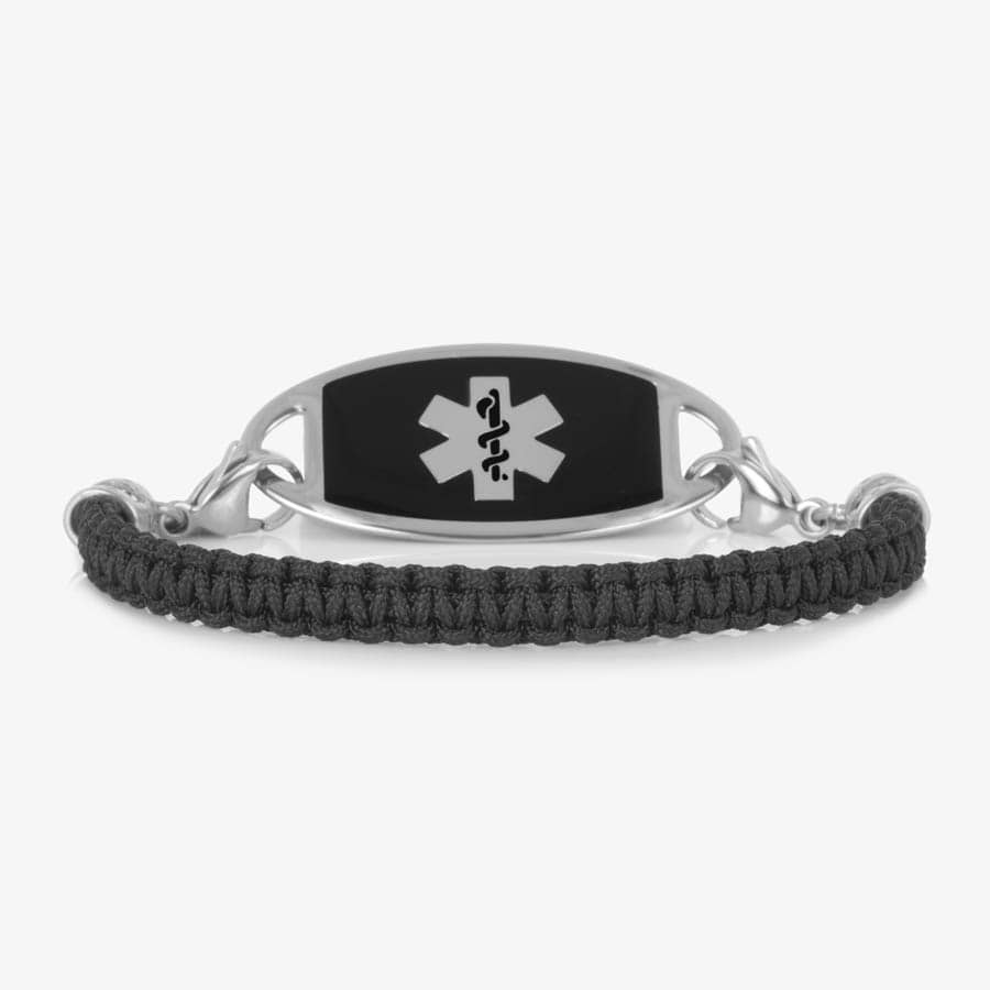 s*n様 み*ー様 Mexican wired oval chain brace Black Woven Macrame Medical ID Bracelet | Lauren's Hope