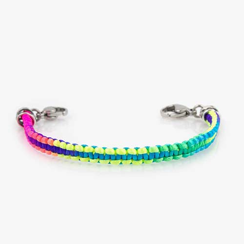 The Sunny Skies Medical ID Bracelet, a single-strand multi-color cord bracelet with lobster clasp on each end for an ID tag