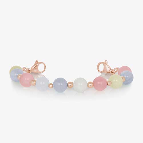 Rose gold stretch beaded medical ID bracelet with pink, white, and blue beads