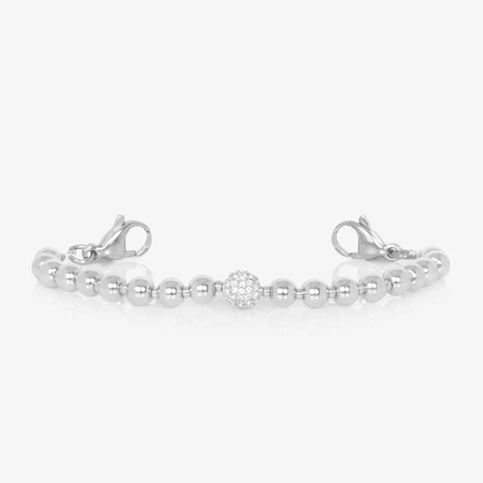 B654 - Olivia Stretch Bracelet with silver beads and mother of pearl medical ID bracelet