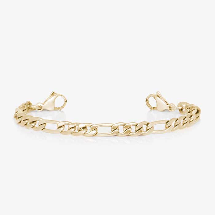 Gold medical alert chain with small figaro pattern and decorative medical alert tag