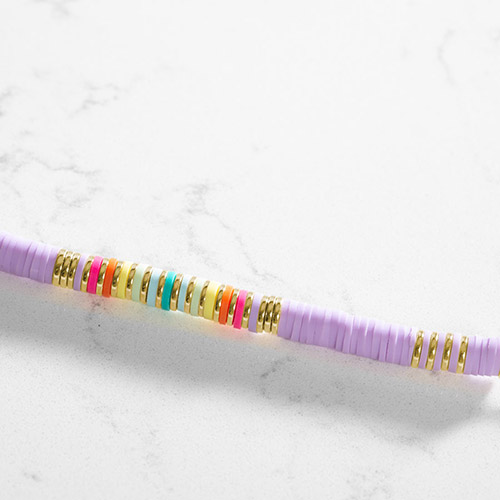 Colorful Girl Power Medical ID Bracelet with a stretch design and vibrant heishi beads in multicolor, combining style and safety