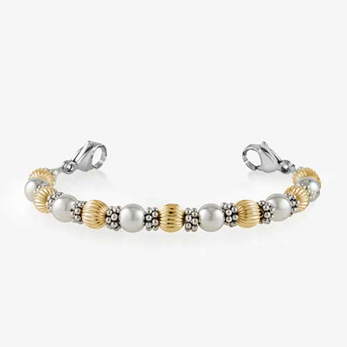 Gold and silver balis beaded stretch medical ID alert bracelet for women