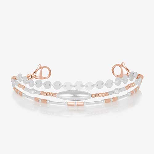 Beaded medical alert bracelet with rose gold and silver beads