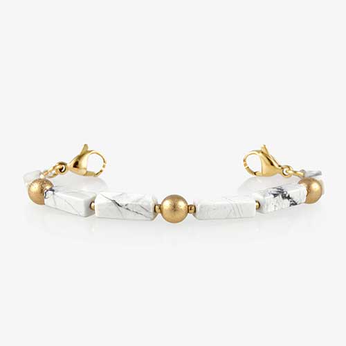 Gold and howlite stretch beaded medical ID bracelet