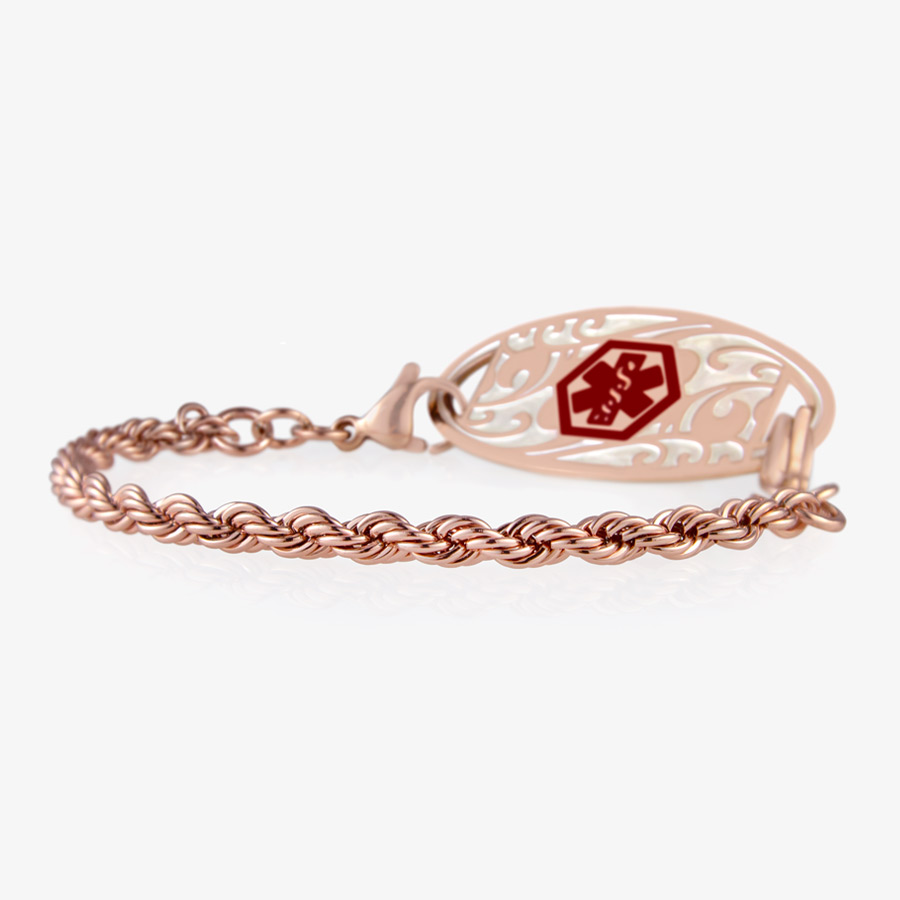 Rope Chain Medical Alert Bracelet in 14k Rose Gold Plate