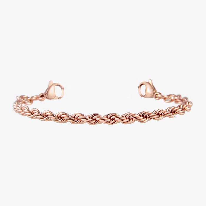 Rose gold tone rope chain medical alert bracelet and decorative medical alert tag