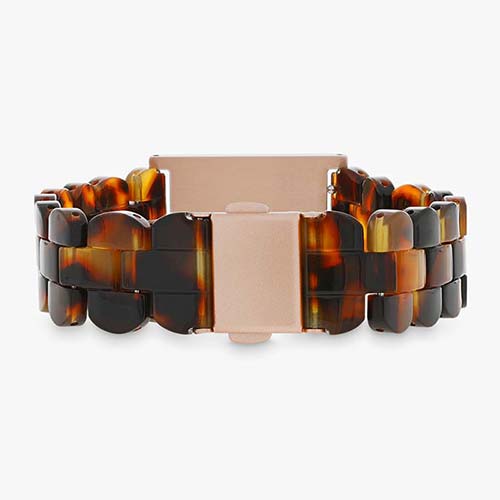 Back clasp of Soho Resin Medical ID Bracelet with tortoiseshell resin band and rose gold ID tag.