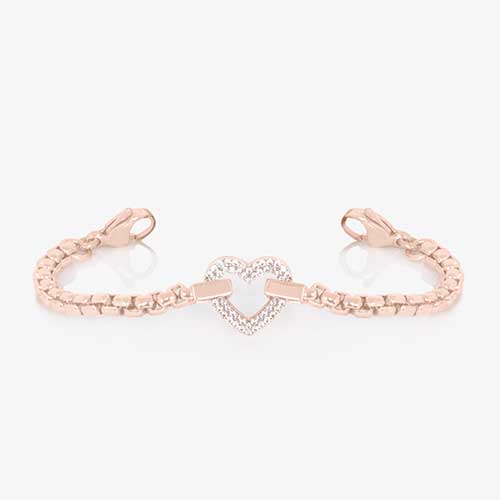 Medical ID alert chain in rose gold with crystal heart charm at the center and two lobster clasps that can attach to a medical ID tag