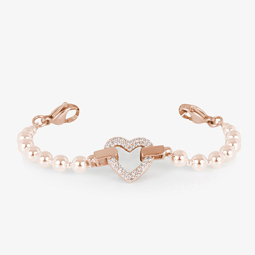 Medical ID alert chain in rose gold with crystal heart charm at the center and two lobster clasps that can attach to a medical ID tag