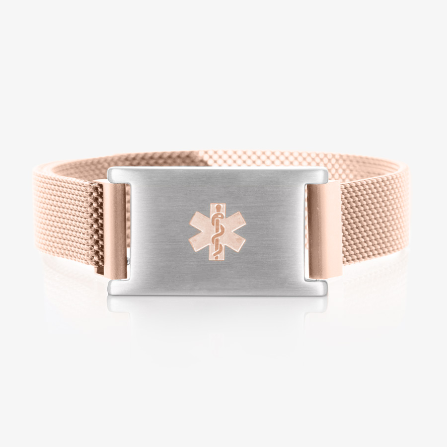 Stainless Steel Medic Alert Bracelet in Rose Gold and Silver