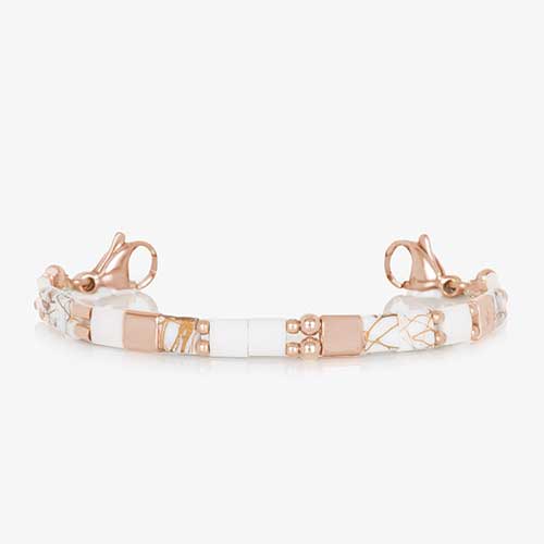 White and Rose Gold beaded stretch medical ID bracelet