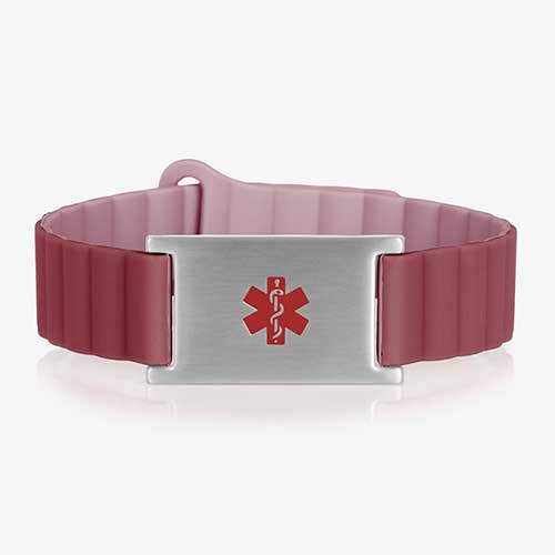 Urban MagSport Medical ID Bracelet in Merlot with Urban stainless steel medical ID tag, featuring a silver finish and red medical symbol