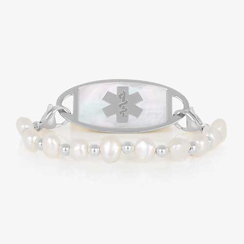 Freshwater pearl and Silver bead interchangeable medical ID bracelet strand with lobster clasps.