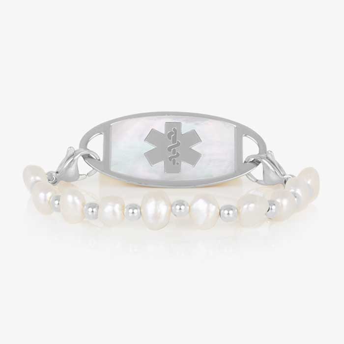 Ariel Freshwater Pearl Stretch Medical ID Bracelet – Silver