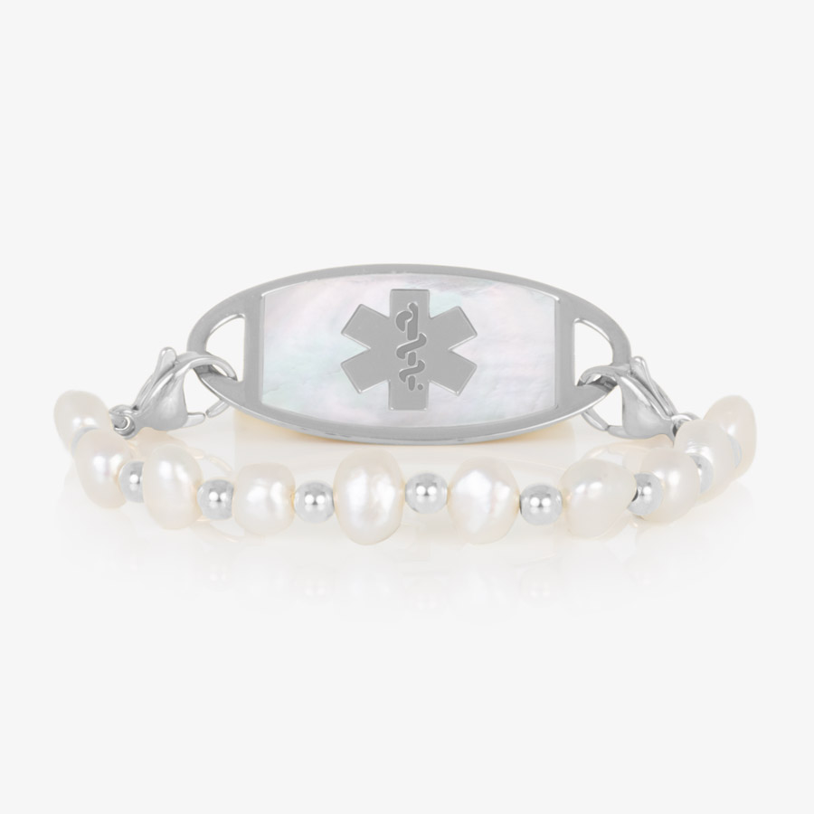 特別値下げ今日限定ホーセンブースID BRACELET Ariel Freshwater Pearl Stretch Medical ID Bracelet – Silver