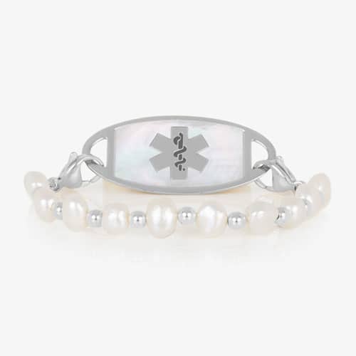 Freshwater pearl and Silver bead interchangeable medical ID bracelet strand with lobster clasps.
