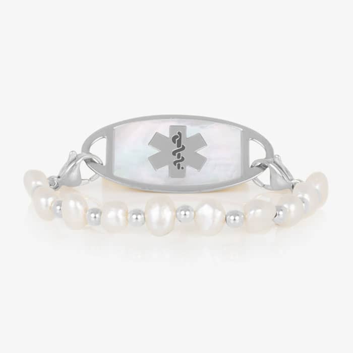 Ariel Freshwater Pearl Stretch Medical ID Bracelet – Silver