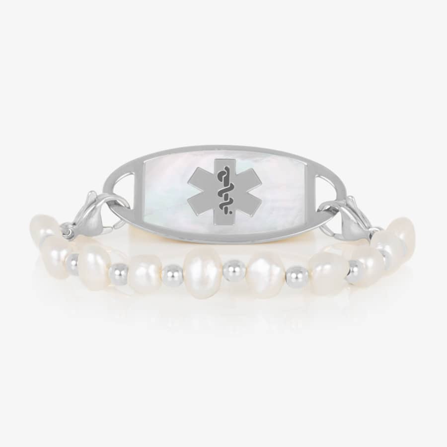 Ariel Freshwater Pearl Stretch Medical ID Bracelet – Silver