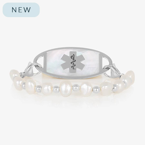 Freshwater pearl and Silver bead interchangeable medical ID bracelet strand with lobster clasps.