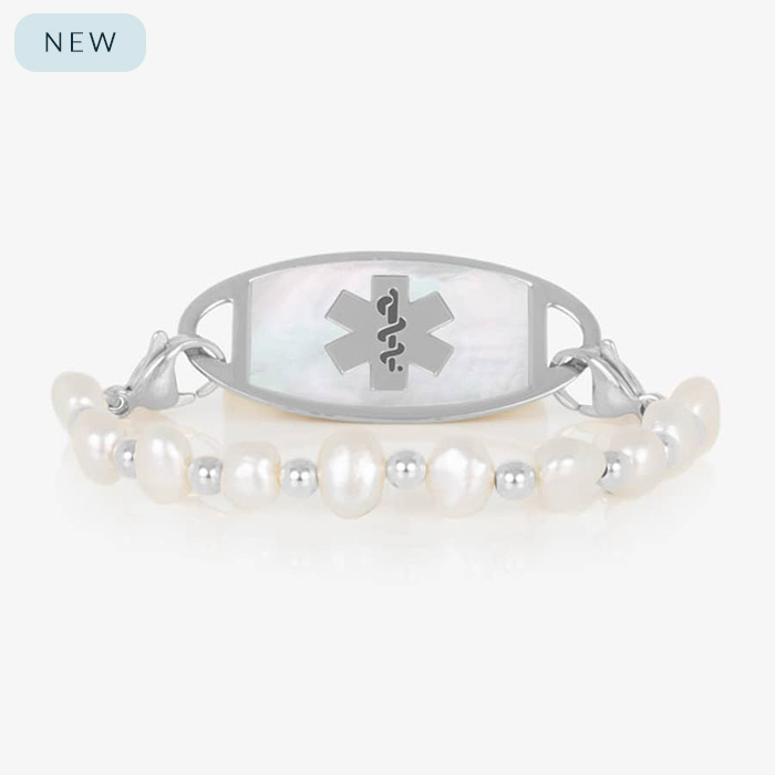Freshwater pearl and Silver bead interchangeable medical ID bracelet strand with lobster clasps.