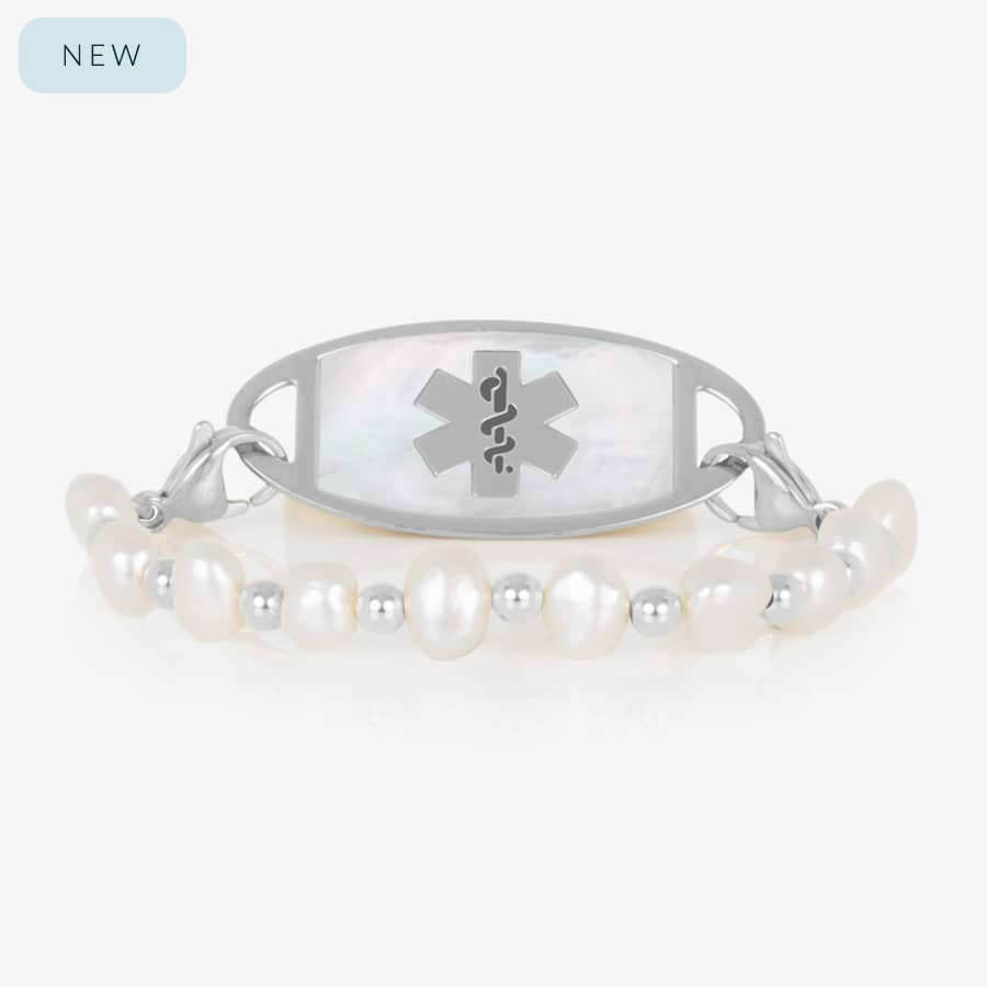 健康アクセサリー miil Ariel Freshwater Pearl Stretch Medical ID Bracelet – Silver
