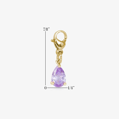 Gold-tone Lynn Amethyst Teardrop Charm with lobster clasp, designed to accessorize Lauren’s Hope medical alert bracelets and necklaces