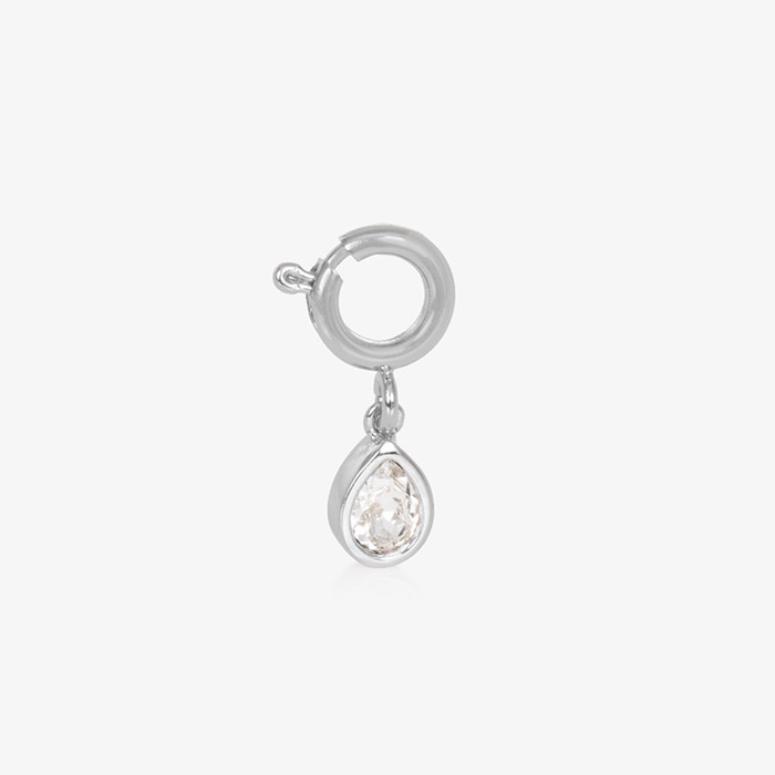 Kai Crystal Teardrop Charm in Silver with clear cubic zirconia, perfect for Lauren's Hope medical alert bracelets or necklaces