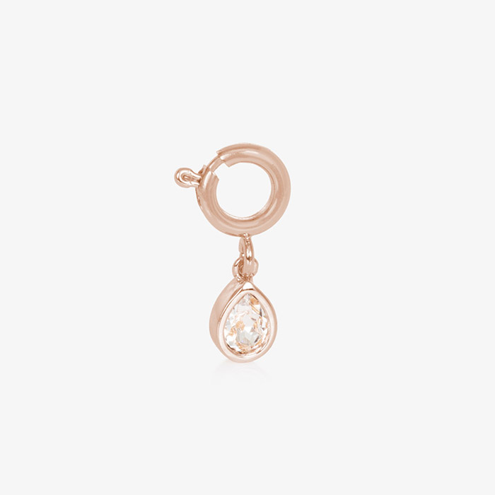 Kai Crystal Teardrop Charm in 14k Rose Gold Plate with clear cubic zirconia, perfect for Lauren's Hope medical alert bracelets or necklaces