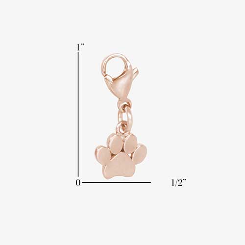 Rose Gold Paw Charm showing size of one inch by half inch