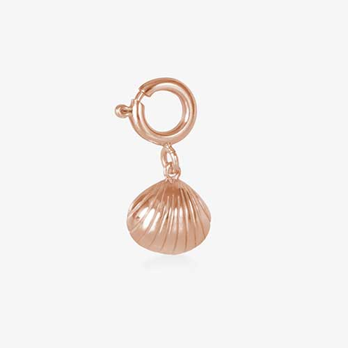 Back side of 14k rose gold plated open oyster shell charm.