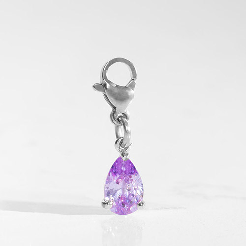 Amethyst Lynn charm with matching lobster clasp, designed to pair with Lauren’s Hope medical alert jewelry for a personalized look