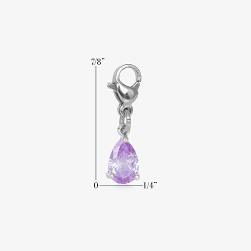 Interchangeable Lynn Amethyst Teardrop Charm in Silver with lobster clasp, easily moves between medical alert bracelets and necklaces for women