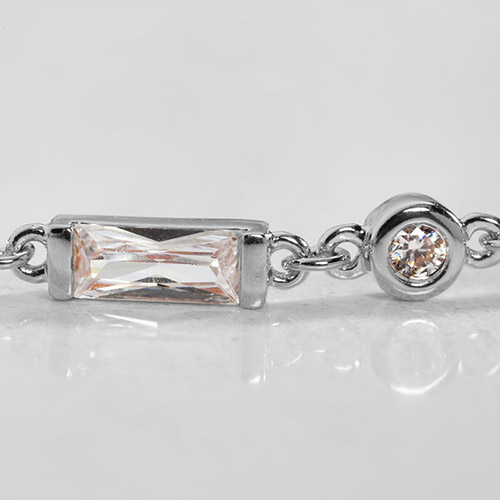 Partial chain of Sterling silver Cantata Medical ID Bracelet showing 2 shapes of cubic zirconia