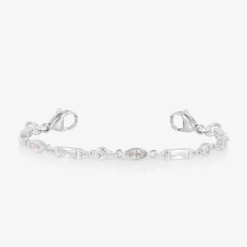 Sterling silver Cantata Medical ID Bracelet. 3 shapes cubic zirconia, silver-filled lobster clasps. Tag with white caduceus
