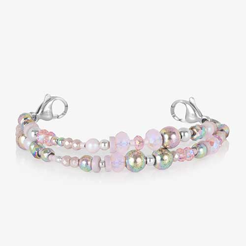 Medical alert bracelet hand-stranded with pink and lavender beads and pearls