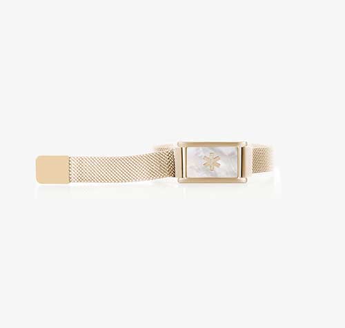 Mother of pearl and sandstone gold medical ID bracelet with magnetic clasp