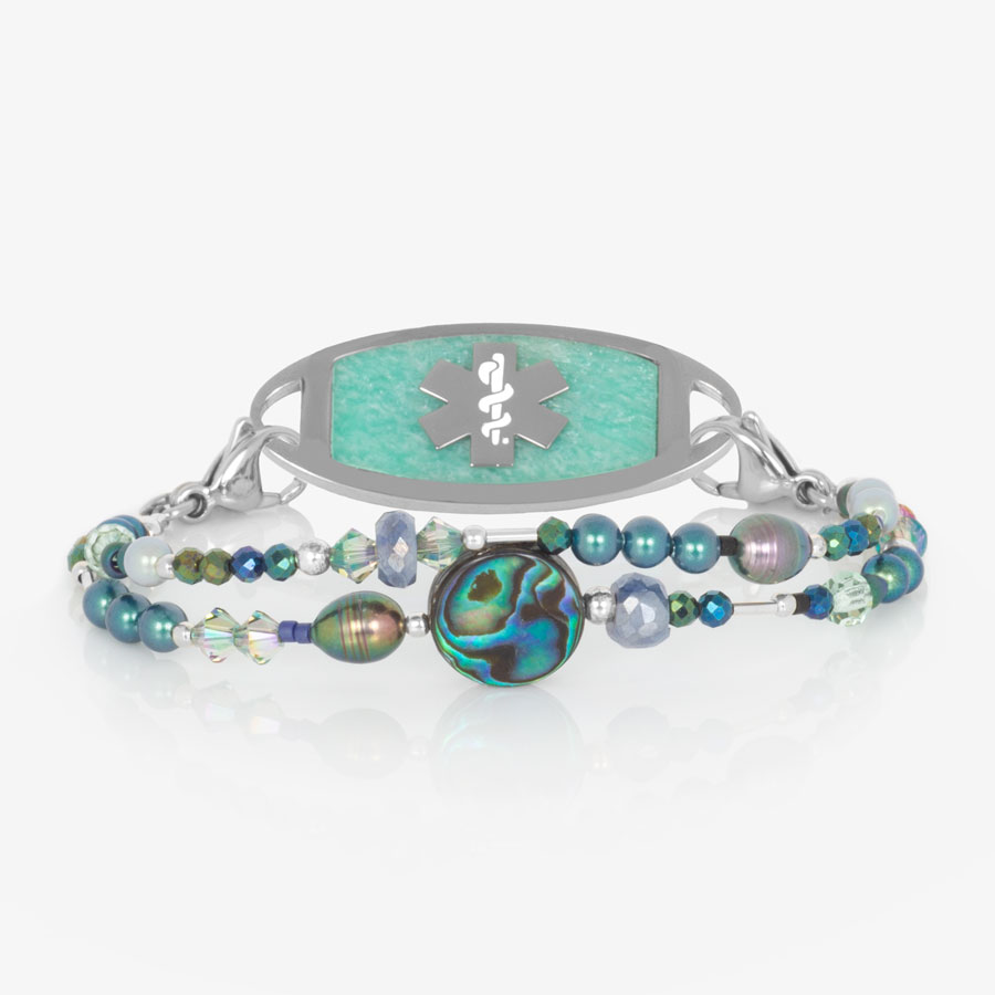 Saige Abalone and Silver Beaded Medical Alert Bracelet