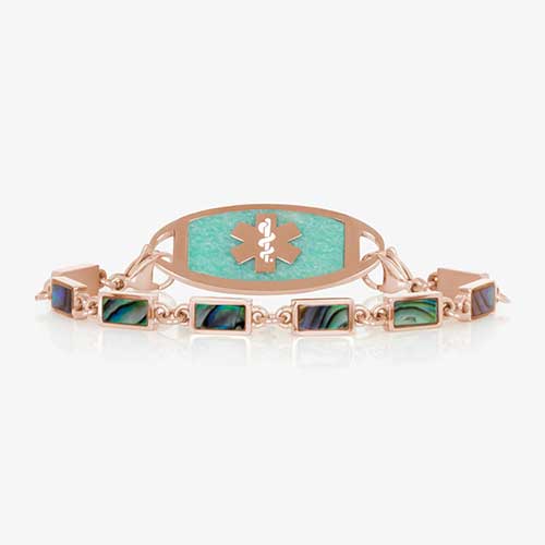Medical ID chain bracelet in rose gold with Amazonite inlay