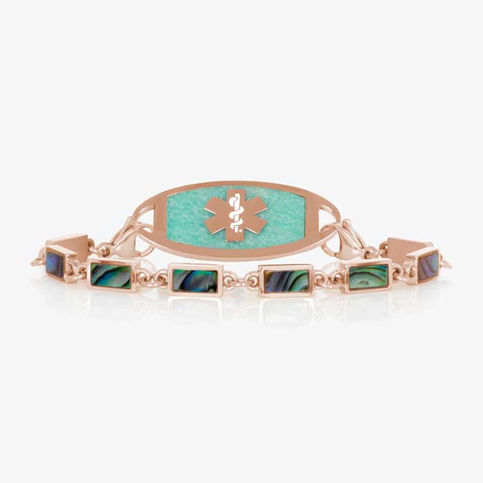 Medical ID chain bracelet in rose gold with Amazonite inlay