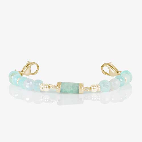 Green beaded medical ID bracelet with gold tone lobster clasps
