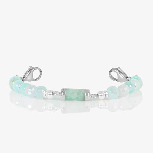 Green beaded medical ID bracelet with silver lobster clasps