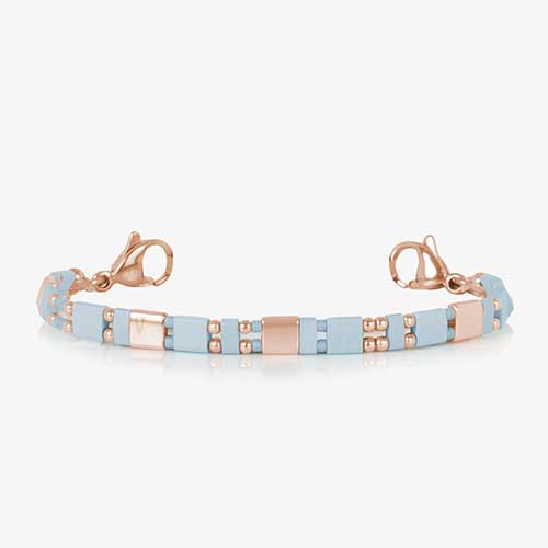 Aqua and rose mother-of-pearl medical ID bracelet without engraving, showcasing the intricate inlay and stylish metal design.