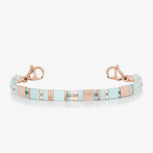 Aqua and rose mother-of-pearl medical ID bracelet without engraving, showcasing the intricate inlay and stylish metal design.