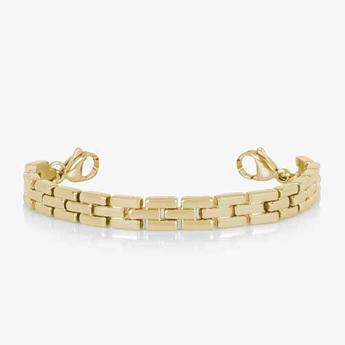 Gold tone, stainless steel Gate Link Chain bracelet.